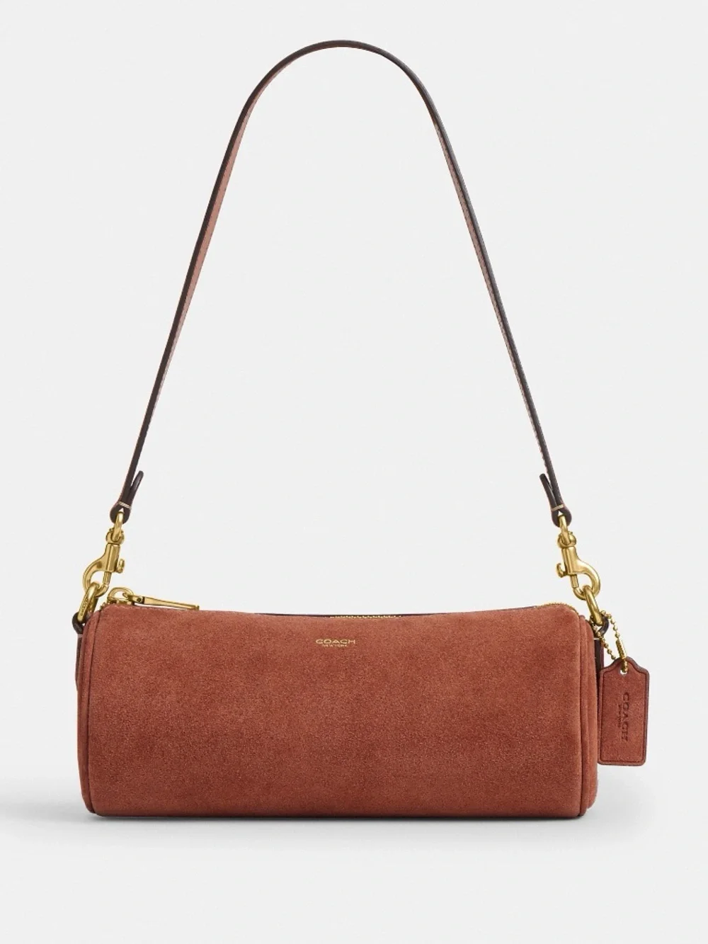 Coach Suede Barrel Shoulder Bag in Clay with Gold Hardware